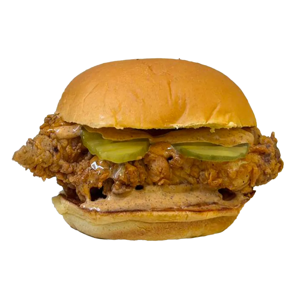 Fried Chicken Sandwich – Crispy chicken tender, American cheese, Coleslaw, Pickles, Special sauce